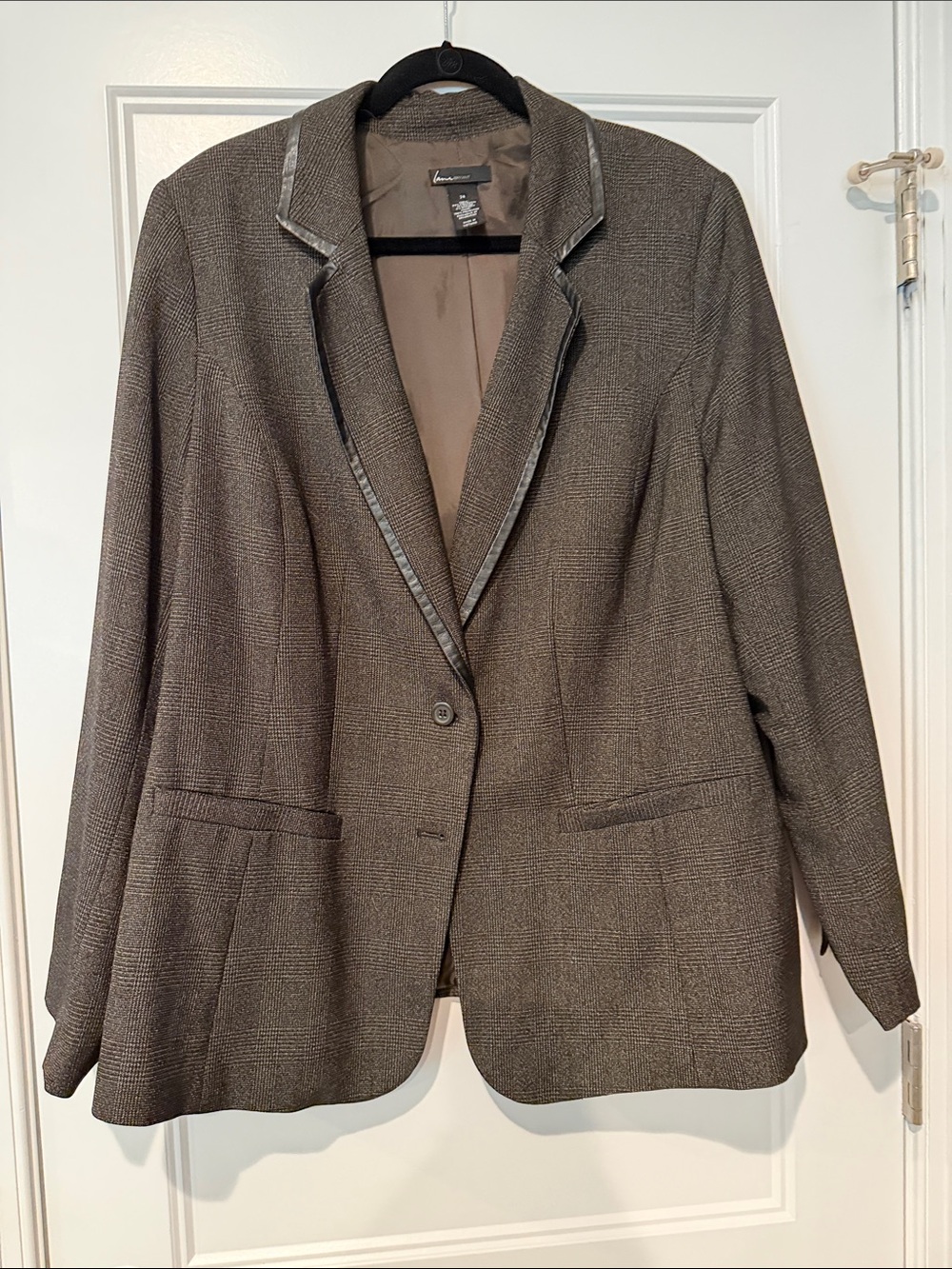 Lane Bryant Brown Glen Plaid Blazer with Faux Leather Trim